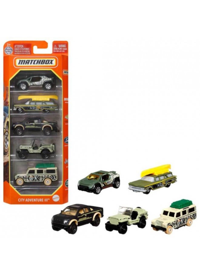 Matchbox 5-Pack of 1:64 Scale Vehicles, 5 Toy Car Collection of Real-World Replicas for Kids 3 Years Old & Up [Styles May Vary]