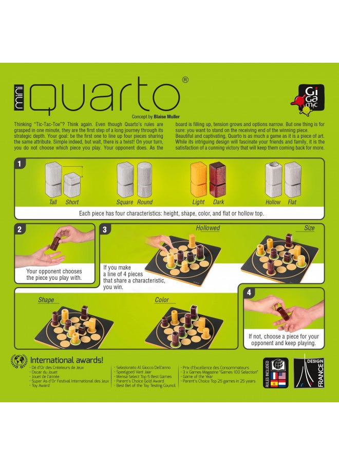 Quarto Mini | Travel-Friendly Strategy Game for Adults and Families | Ages 8+ | 2 Players | 15 Minutes