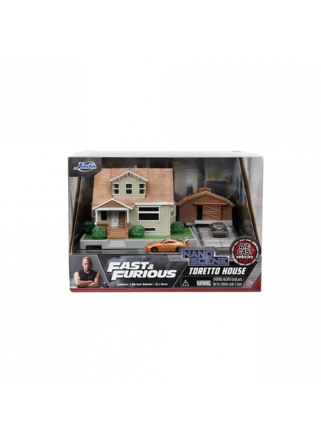 Jada Toys Fast & Furious Nano Hollywood Rides Dom Toretto's House Display Diorama with Two 1.65