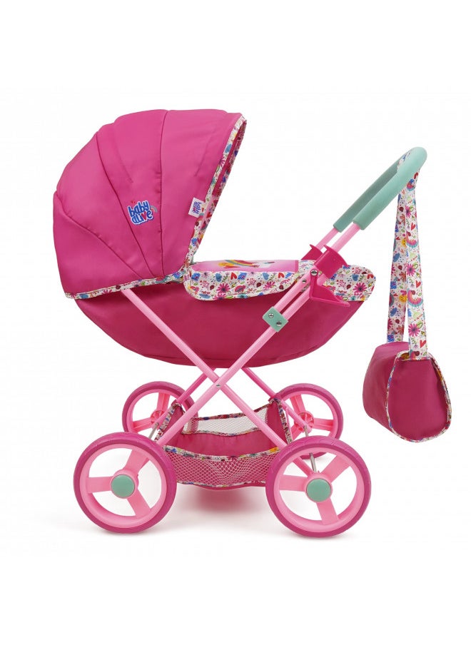 Baby Alive: Deluxe Classic Doll Pram - Pink & Rainbow - Includes Matching Handbag/Diaper Bag, Fits Dolls up to 18