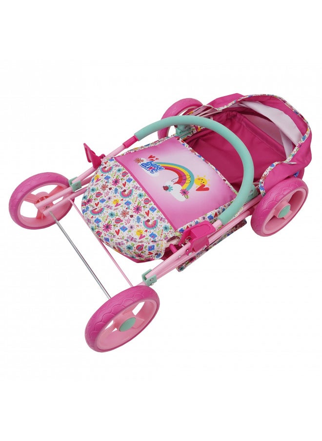 Baby Alive: Deluxe Classic Doll Pram - Pink & Rainbow - Includes Matching Handbag/Diaper Bag, Fits Dolls up to 18