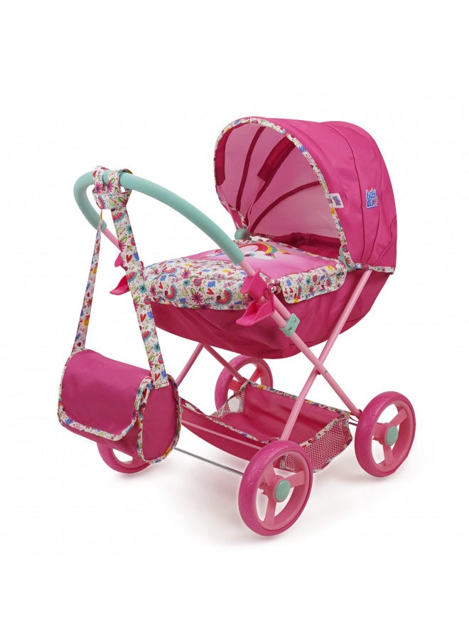 Baby Alive: Deluxe Classic Doll Pram - Pink & Rainbow - Includes Matching Handbag/Diaper Bag, Fits Dolls up to 18