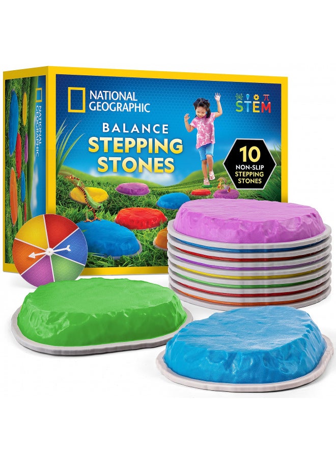 NATIONAL GEOGRAPHIC Stepping Stones for Kids 10 Durable Non-Slip Stones Encourage Toddler Balance & Gross Motor Skills, Indoor & Outdoor Toys, Balance Stones, Obstacle Course (Amazon Exclusive)