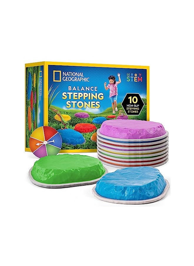 NATIONAL GEOGRAPHIC Stepping Stones for Kids 10 Durable Non-Slip Stones Encourage Toddler Balance & Gross Motor Skills, Indoor & Outdoor Toys, Balance Stones, Obstacle Course (Amazon Exclusive)