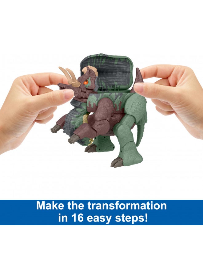 Mattel Jurassic World Transforming Dinosaur Toy, Giganotosaurus to Nasutoceratops, Massive Stretch Fierce Changers 16-Step 2 in 1 Figure