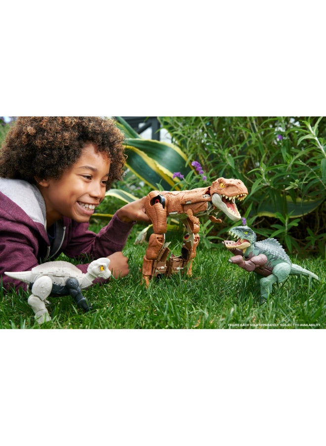 Mattel Jurassic World Transforming Dinosaur Toy, Giganotosaurus to Nasutoceratops, Massive Stretch Fierce Changers 16-Step 2 in 1 Figure