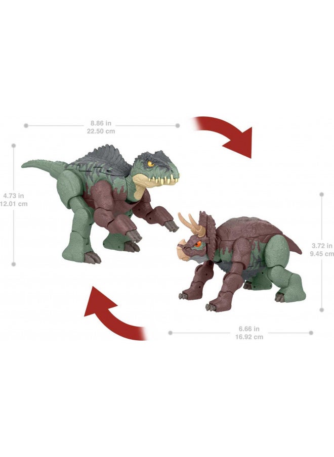 Mattel Jurassic World Transforming Dinosaur Toy, Giganotosaurus to Nasutoceratops, Massive Stretch Fierce Changers 16-Step 2 in 1 Figure