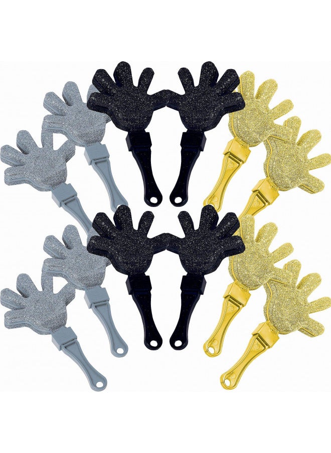 Sparkling Black, Silver & Gold Glittered Plastic Hand Clappers Value Pack - 7