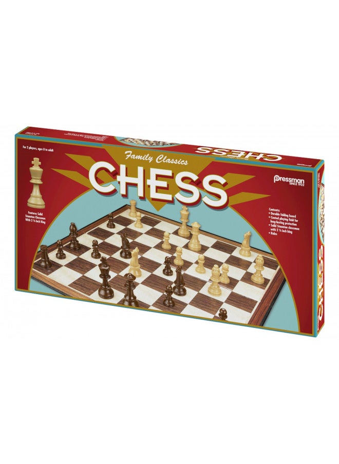 Family Classics Chess by Pressman - with Folding Board and Full Size Chess Pieces