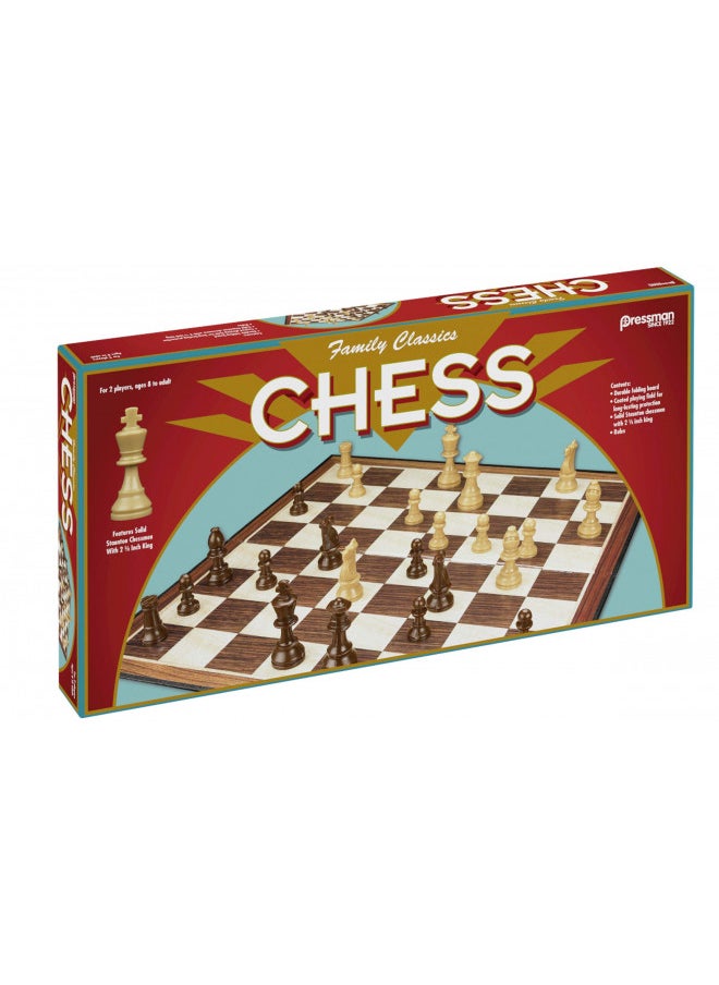 Family Classics Chess by Pressman - with Folding Board and Full Size Chess Pieces