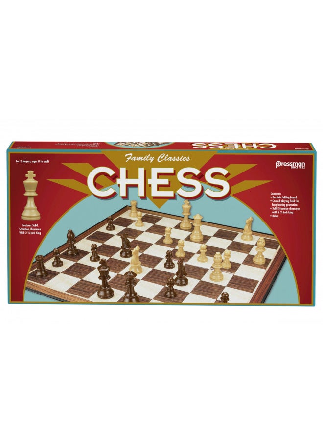 Family Classics Chess by Pressman - with Folding Board and Full Size Chess Pieces