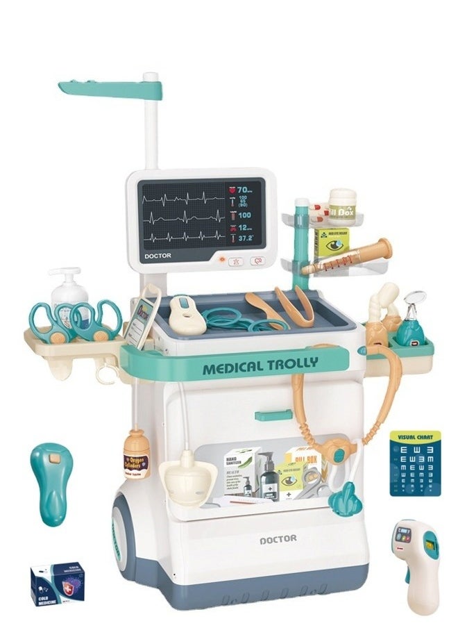 Doctor Kit for Kids, Pretend Medical Station Set for Boys Girls, 26Pcs Pretend Play Medical Kit Toy, Mobile Cart with Sound and Light Functions, Kids Doctor Kit for Toddlers Birthday Gift