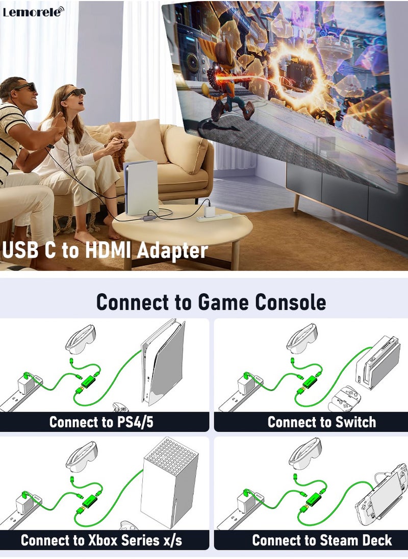 Lemorele HDMI to USB C Adapter 4K@60HZ, HDMI to Type C Adapter, Compatible with RayNeo Air 2s AR Smart Glasses, Nintendo Switch, Steam Deck Base, PS4, PS5, Xbox series X / S, Apple TV, Google TV, Laptop, Desktop PC. Converet your HDMI output to your AR glasses to enjoy immersive large screen experience.