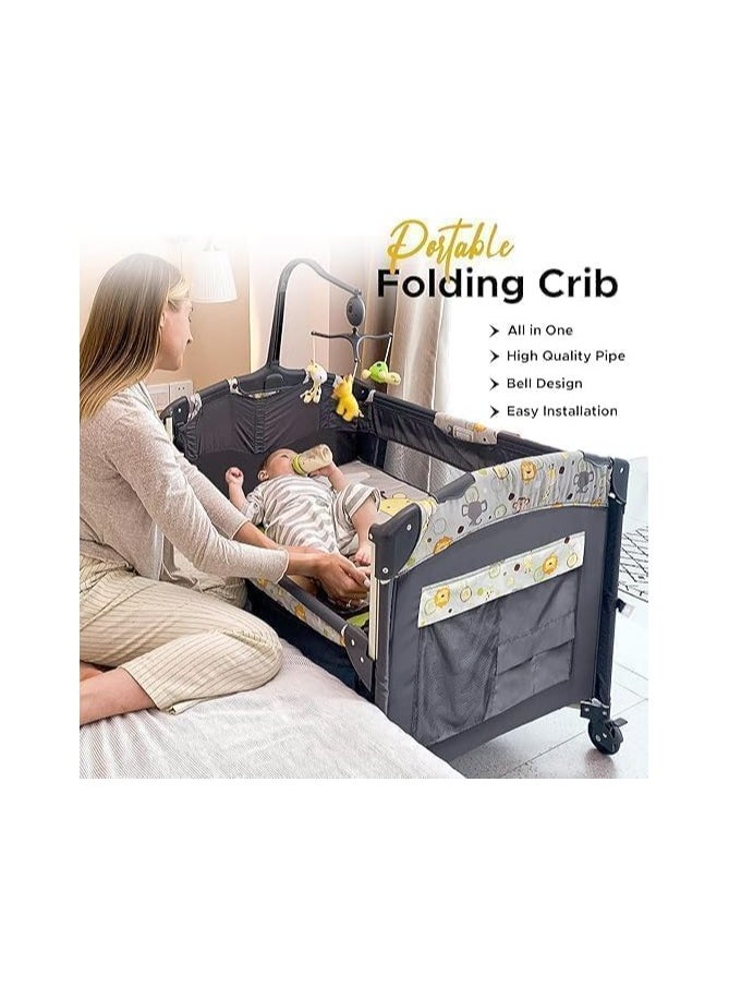 5 in 1 Baby Bassinet Infant & Toddler Travel Beds, Portable Crib Baby Cradle with Diaper Changing Table, Lightweight Packable and Easy Setup Baby Playard, Breathable Mesh Sides