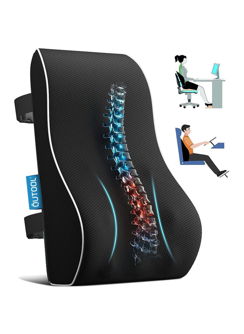 Lumbar Support Pillow for Office Chair Memory Foam Back Cushion for Back Pain Relief Improve Posture Large Back Pillow for Car, Computer Chair, Recliner Breathable Mesh Cover Double Adjustable Straps