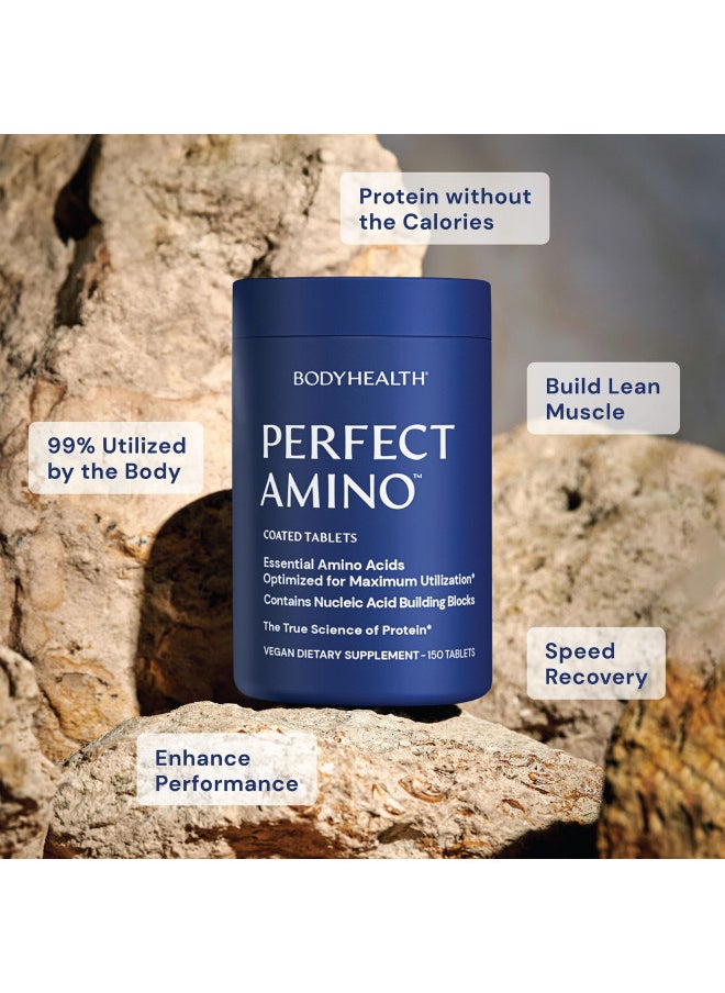 BodyHealth PerfectAmino (150 ct) Easy to Swallow Tablets, Essential Amino Acids Supplement with BCAAs, Vegan Protein for Pre/Post Workout & Muscle Recovery with Lysine, Tryptophan, Leucine, Methionine