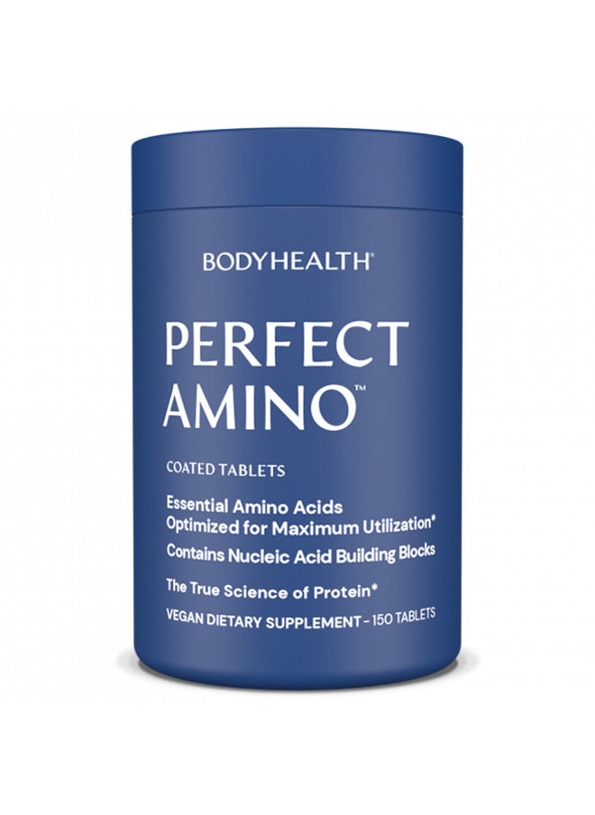 BodyHealth PerfectAmino (150 ct) Easy to Swallow Tablets, Essential Amino Acids Supplement with BCAAs, Vegan Protein for Pre/Post Workout & Muscle Recovery with Lysine, Tryptophan, Leucine, Methionine