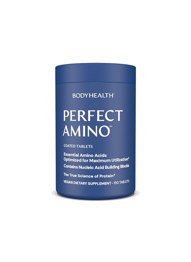 BodyHealth PerfectAmino (150 ct) Easy to Swallow Tablets, Essential Amino Acids Supplement with BCAAs, Vegan Protein for Pre/Post Workout & Muscle Recovery with Lysine, Tryptophan, Leucine, Methionine
