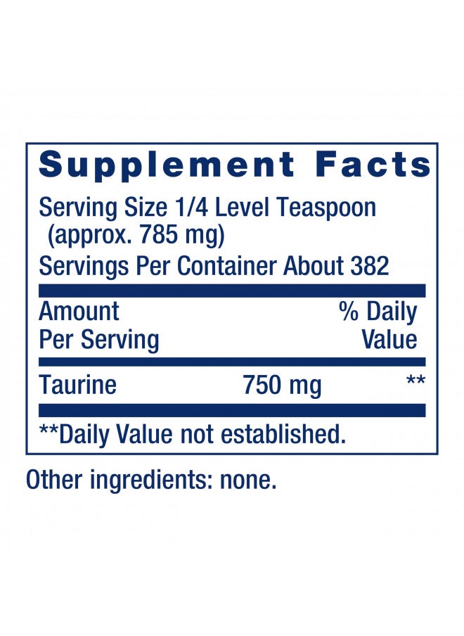Life Extension Taurine Powder Healthy Cardiovascular Support, Promotes Brain Health, Healthy Aging, and Muscle and Exercise Recovery Gluten-Free, Non-GMO, Vegetarian 300 Grams