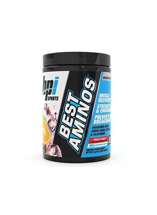 BPI Sports Best Aminos - BCAA Powder Post Workout & Glutamine Recovery Drink with Branched Chain Amino Acids for Hydration & Recovery, for Men & Women - Fruit Punch - 25 Servings