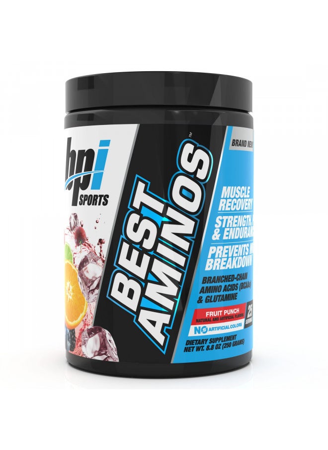 BPI Sports Best Aminos - BCAA Powder Post Workout & Glutamine Recovery Drink with Branched Chain Amino Acids for Hydration & Recovery, for Men & Women - Fruit Punch - 25 Servings