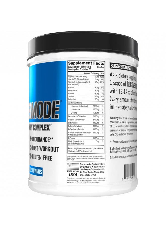 Evlution Nutrition Recover Mode- Complete Post Workout with BCAAs, Immunity Support, Vitamin C, D & E, Electrolytes, Hydration, Creatine, Glutamine, Beta-Alanine, L-Carnitine, 30 Serve, Blue Raz