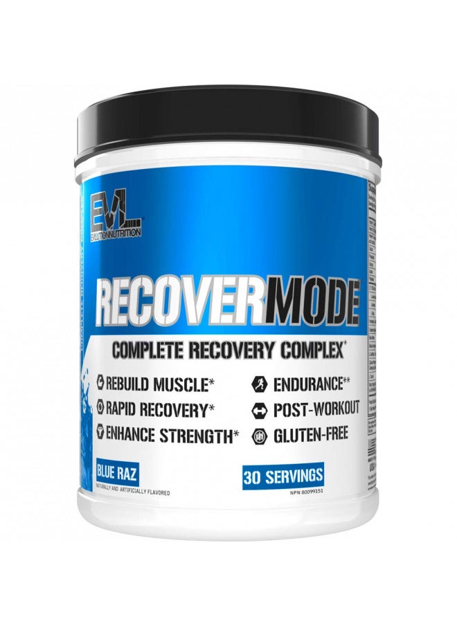 Evlution Nutrition Recover Mode- Complete Post Workout with BCAAs, Immunity Support, Vitamin C, D & E, Electrolytes, Hydration, Creatine, Glutamine, Beta-Alanine, L-Carnitine, 30 Serve, Blue Raz