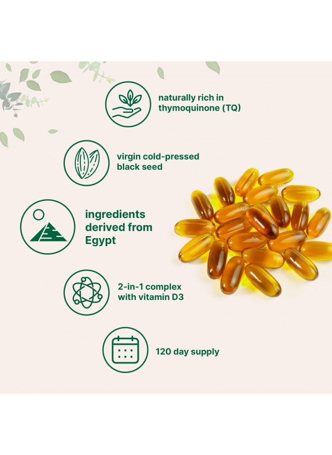 Micro Ingredients Black Seed Oil 2000 mg with Vitamin D3 1000 IU, 240 Softgels | Cold Pressed - Nigella Sativa Pills from Egypt, Virgin Oil, Odorless, Non-GMO & No Gluten
