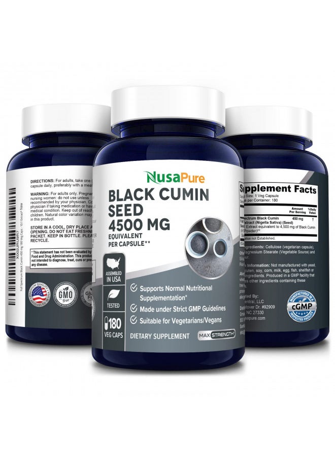 NusaPure Full Spectrum Black Cumin Seed Extract 4500mg 180 Veggie Powder Caps (Extract Ratio 10:1, Non-GMO & Gluten Free) Non-Oily