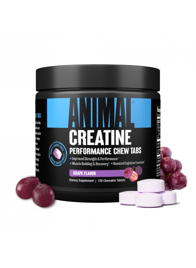 Animal Creatine Chews Tablets - Enhanced Creatine Monohydrate with AstraGin to Improve Absorption, Sea Salt for Added Pumps, Delicious and Convenient Chewable Tablets - Grape