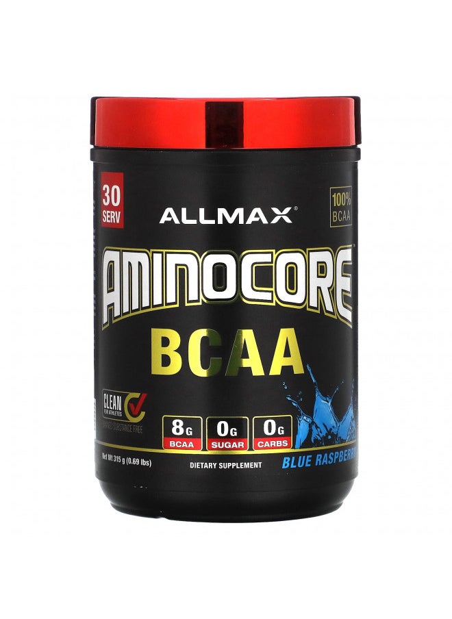 ALLMAX Nutrition AMINOCORE BCAA Powder, 8.18 Grams of Amino Acids, Intra and Post Workout Recovery Drink, Gluten Free, Blue Raspberry, 315 g