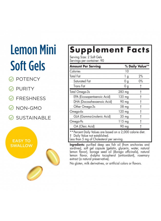 Nordic Naturals Complete Omega Jr., Lemon - 180 Mini Soft Gels - 283 mg Total Omega-3s & 35 mg GLA - Healthy Cognition, Nervous System Function - Non-GMO - 90 Servings