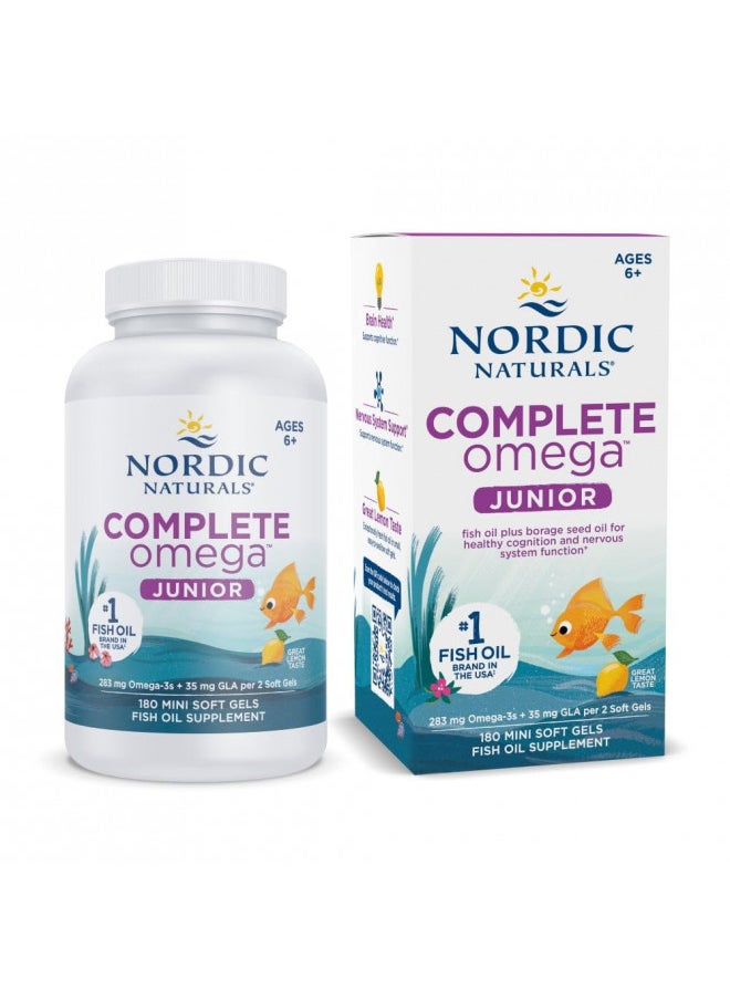 Nordic Naturals Complete Omega Jr., Lemon - 180 Mini Soft Gels - 283 mg Total Omega-3s & 35 mg GLA - Healthy Cognition, Nervous System Function - Non-GMO - 90 Servings