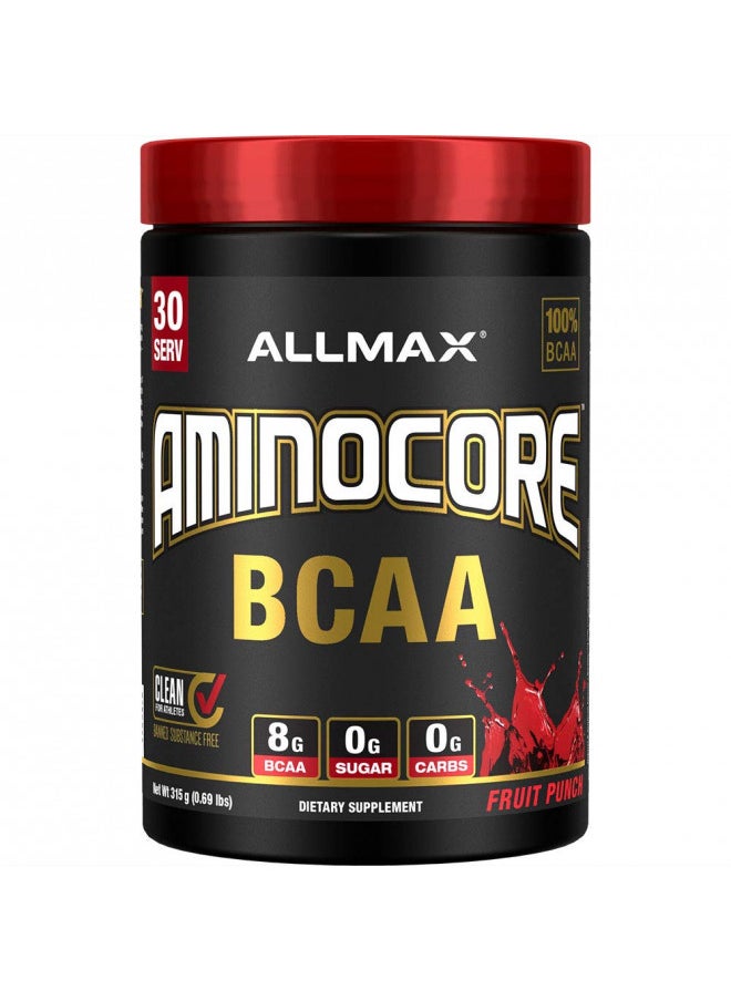 ALLMAX Nutrition AMINOCORE BCAA Powder, 8.18 Grams of Amino Acids, Intra and Post Workout Recovery Drink, Gluten Free, Fruit Punch, 315 g