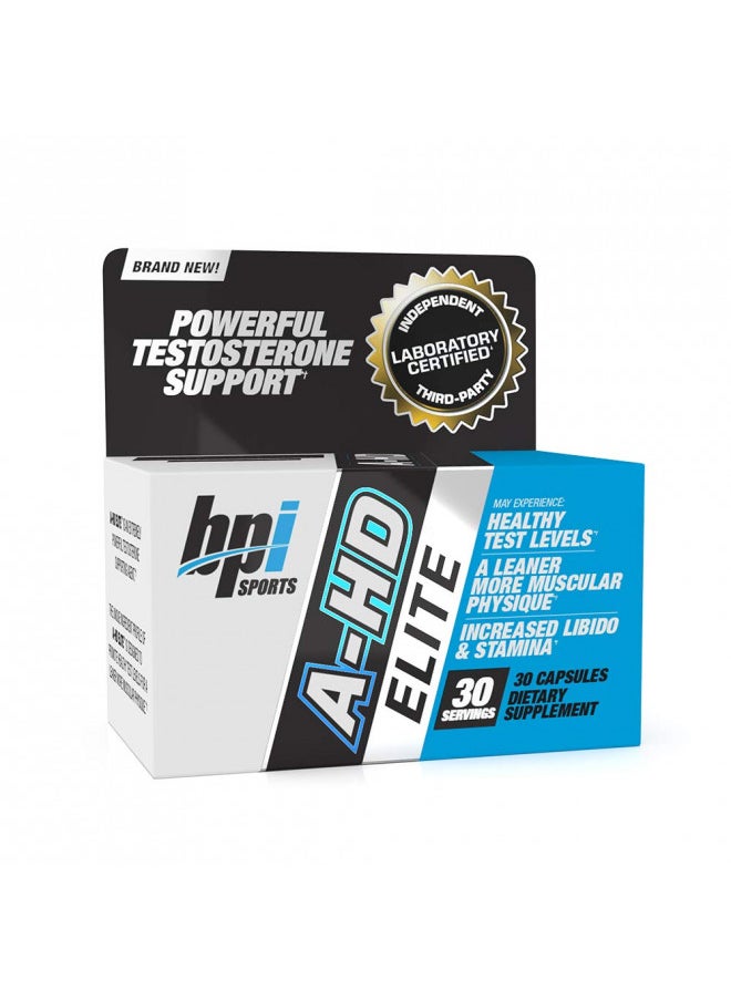 BPI Sports A-HD Elite Mens Powerful Testosterone Booster Natural Stamina, Strength, Sexual Support Increases Metabolism Fat Burning Strength Muscle 30 Servings 500mg