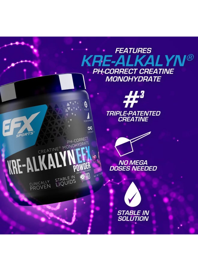 EFX Sports Kre-Alkalyn EFX Powder | pH Correct Creatine Monohydrate Powder Supplement | Strength, Muscle Growth & Performance | 110 Servings (Grape)