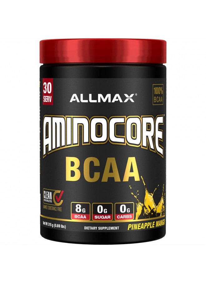 ALLMAX Nutrition AMINOCORE BCAA Powder, 8.18 Grams of Amino Acids, Intra and Post Workout Recovery Drink, Gluten Free (Pineapple Mango, 315 Grams)