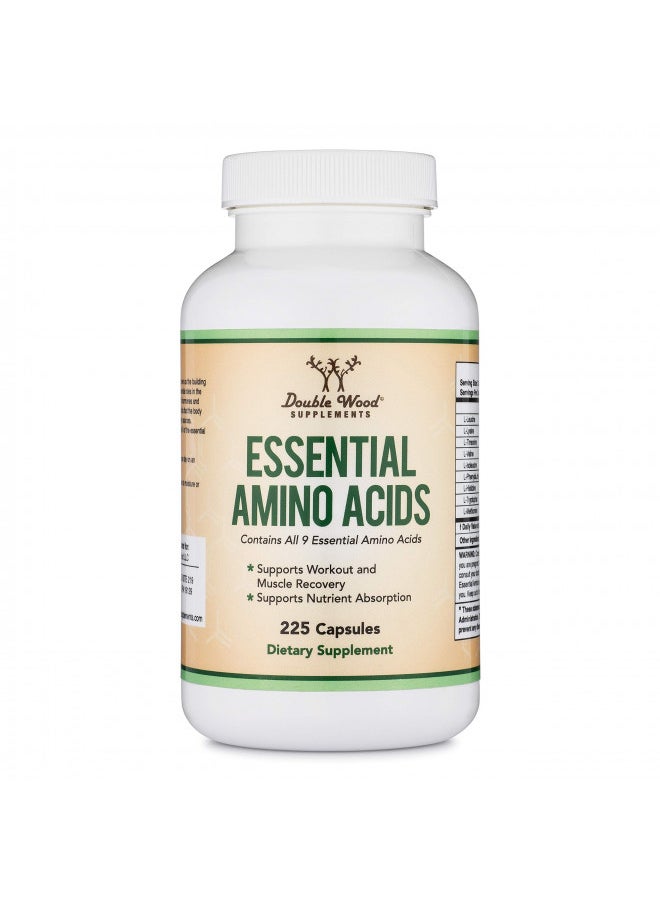 Essential Amino Acids - 1 Gram Per Serving Powder Blend of All 9 Essential Aminos (EAA) and all Branched-Chain Aminos (BCAAs) (Leucine, Isoleucine, Valine) 225 Capsules by Double Wood Supplements