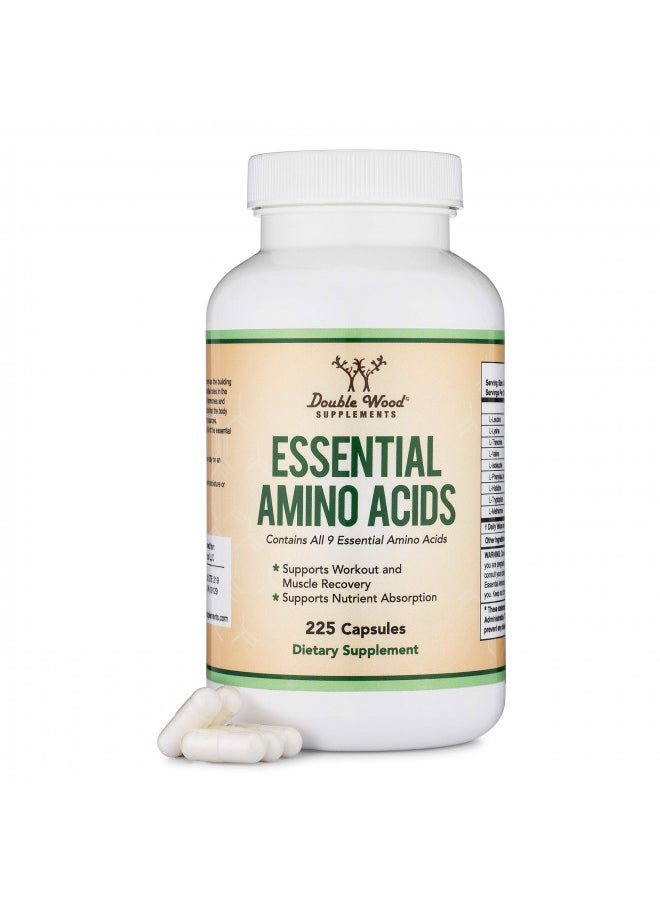 Essential Amino Acids - 1 Gram Per Serving Powder Blend of All 9 Essential Aminos (EAA) and all Branched-Chain Aminos (BCAAs) (Leucine, Isoleucine, Valine) 225 Capsules by Double Wood Supplements
