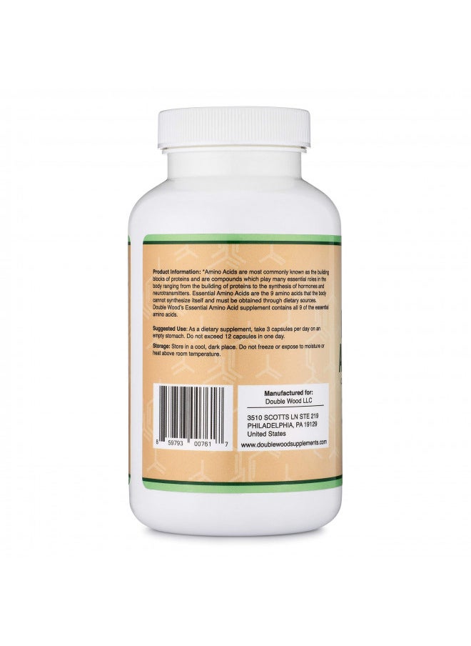 Essential Amino Acids - 1 Gram Per Serving Powder Blend of All 9 Essential Aminos (EAA) and all Branched-Chain Aminos (BCAAs) (Leucine, Isoleucine, Valine) 225 Capsules by Double Wood Supplements