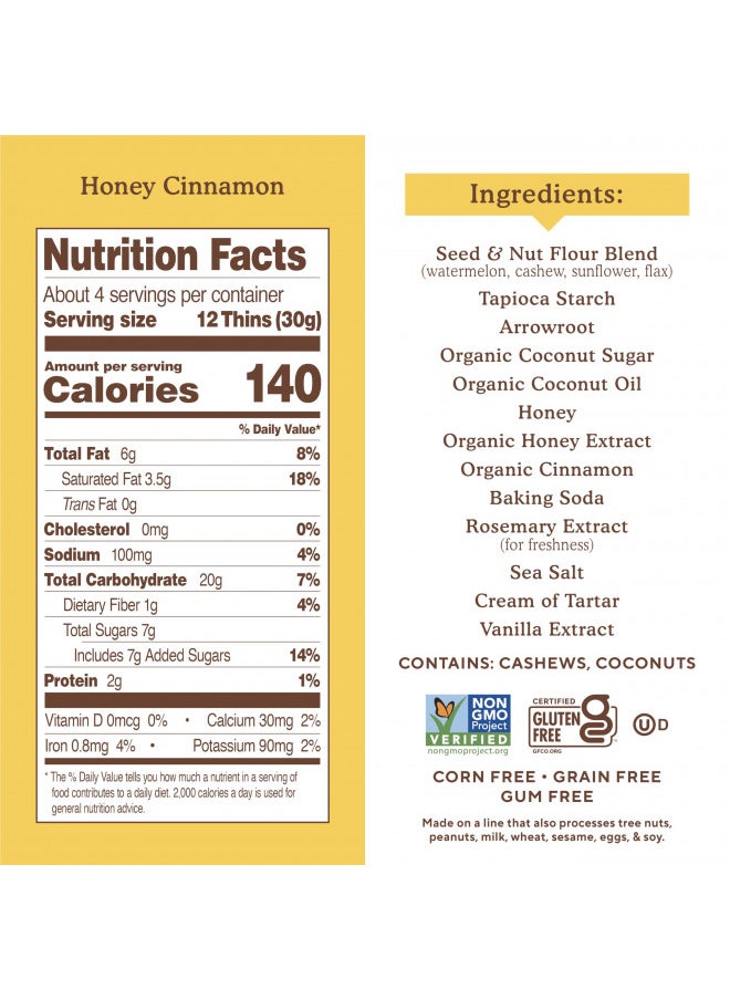 Simple Mills Sweet Thins Cookies, Seed and Nut Flour, Honey Cinnamon - Gluten Free, Paleo Friendly, Healthy Snacks, 4.25 Ounce (Pack of 1)