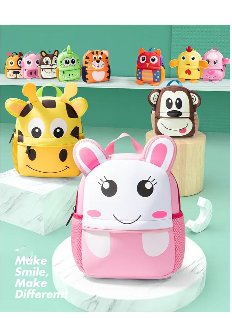 Animal Face Design Little Short Lightweight SBR Waterproof Backpack Bag for Toddlers Kids (Rabbit)