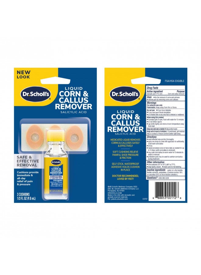 Dr. Scholl's LIQUID CORN & CALLUS REMOVER, 0.33 Ounce // Removes Corns & Calluses Fast with Cushions That Provide Protection Against Shoe Pressure And Friction For All-Day Pain Relief