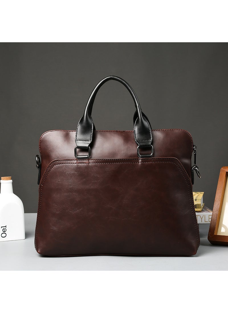 Korean Business Casual Briefcase Trendy Vintage PU Shoulder Bag The coffee-