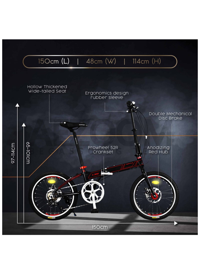 Battle 20 Inch Lightweight Folding Bike Free Rear Rack with Straps - Foldable Bicycle for Men & Ladies & Kids