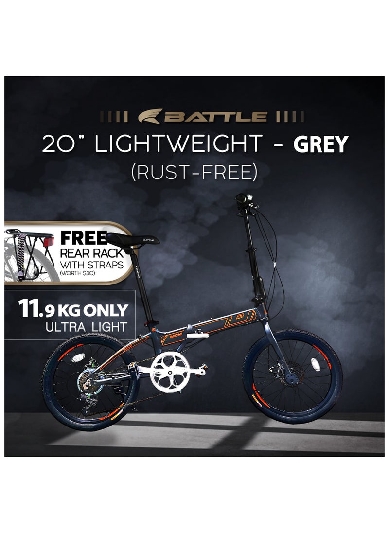 Battle 20 Inch Lightweight Folding Bike Free Rear Rack with Straps - Foldable Bicycle for Men & Ladies & Kids