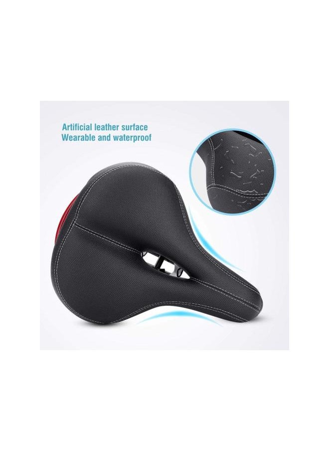 Bicycle Saddle Seat , Wide Soft Padded Bicycle Saddle with 5Pcs LEDs Taillight for Outdoor & Indoor Cycling Exercise Stationary Bicycle Mountain Road Bike