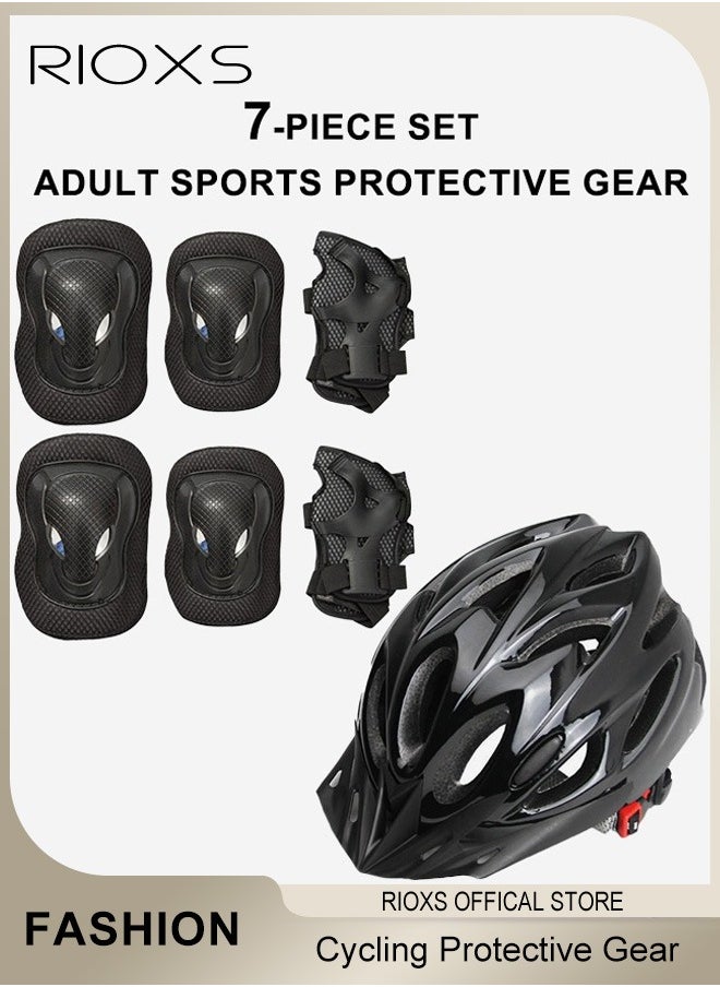 7 Piece Universal Protective Gear Set for Adult Comfort Scooter Cycling Bike Helmet Knee and Elbow Pads Set Outdoor Sports Protective Gear Set