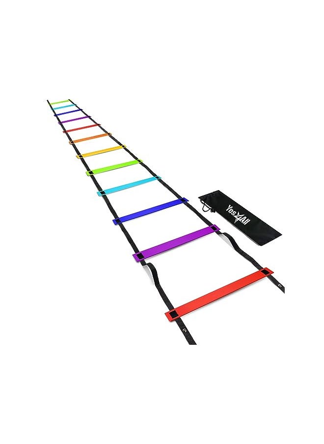 Yes4All Agility Ladder Speed Training Equipment - Speed Ladder for Kids and Adults with Carry Bag - 12 Rungs, Rainbow