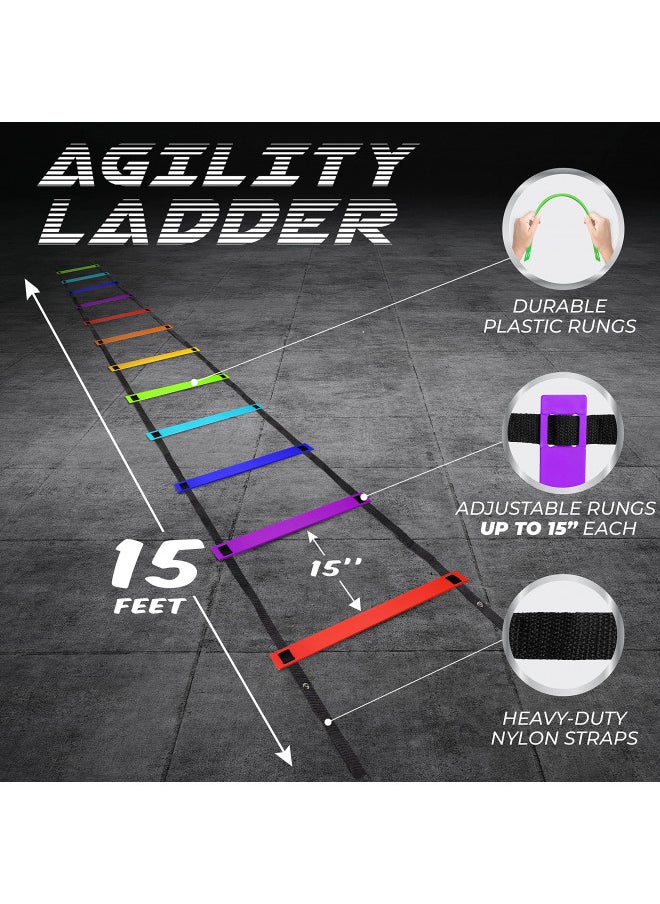 Yes4All Agility Ladder Speed Training Equipment - Speed Ladder for Kids and Adults with Carry Bag - 12 Rungs, Rainbow